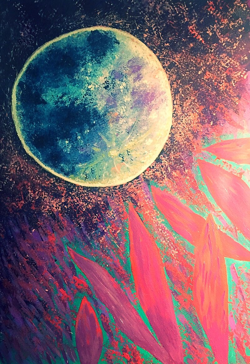 Luna con pétalos rosa y naranja — álmica