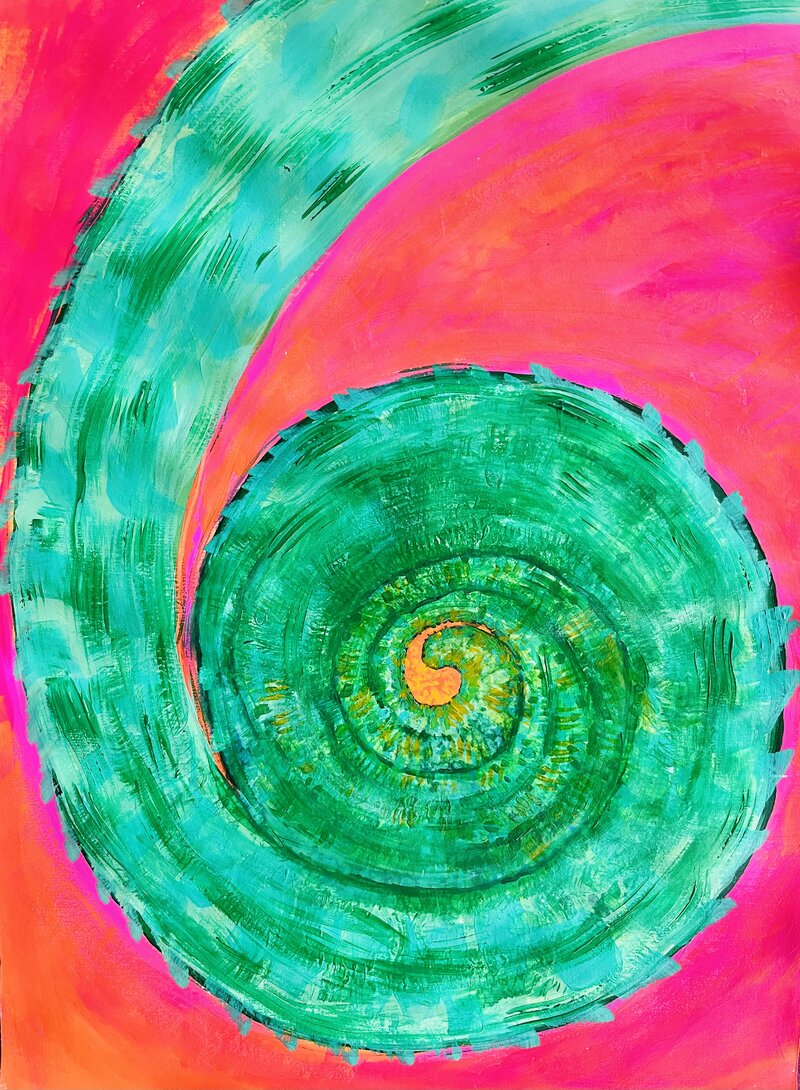 Espiral turquesa sobre magenta — álmica